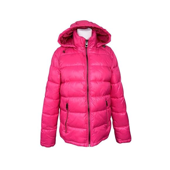 Guess 119RN716 Mens Midweight Hooded Puffer Coat Pink SMALL Winter Zipper Pocket - Picture 4 of 12